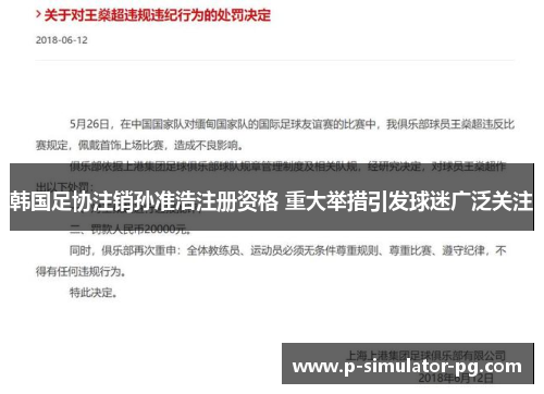 韩国足协注销孙准浩注册资格 重大举措引发球迷广泛关注