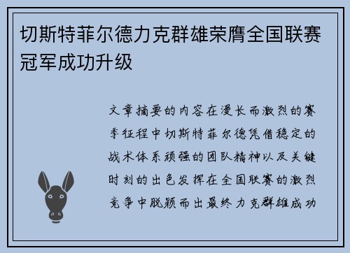 切斯特菲尔德力克群雄荣膺全国联赛冠军成功升级